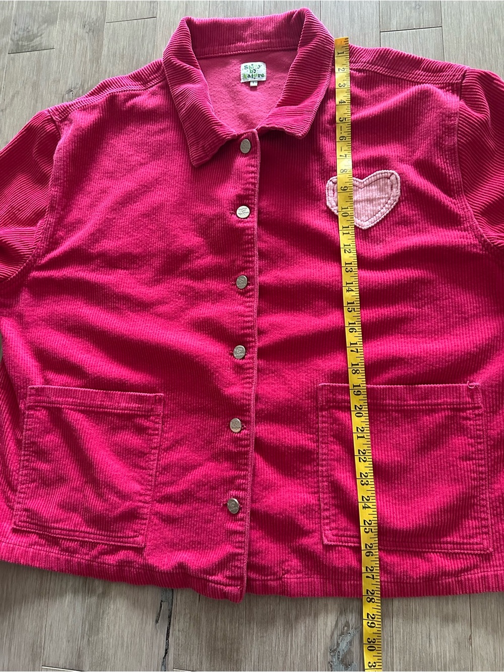 Shiny By Nature Corduroy Jean Jacket with Heart Patch Hot Pink Size Large - Picture 10 of 10